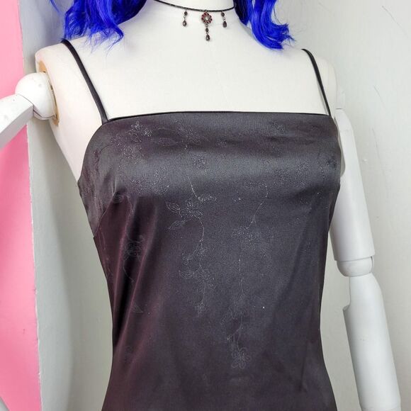 Vintage 90s Black Satin Glitter Floral Maxi Dress - Picture 4 of 7